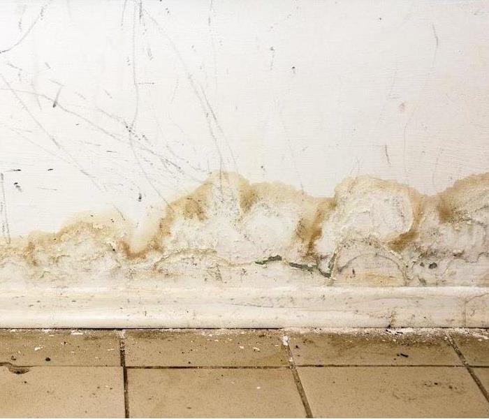 cracking and water spots appearing a bottom section of wall from water damage